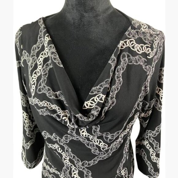 Maggy London Black and White Chains Dress with Cowl Neckline  Size 10  NWT - Picture 2 of 10